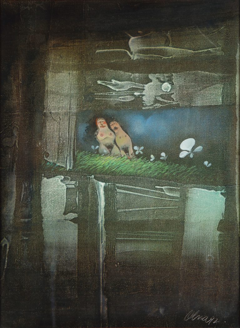 Pareja desnuda contemplando mariposas, 1992