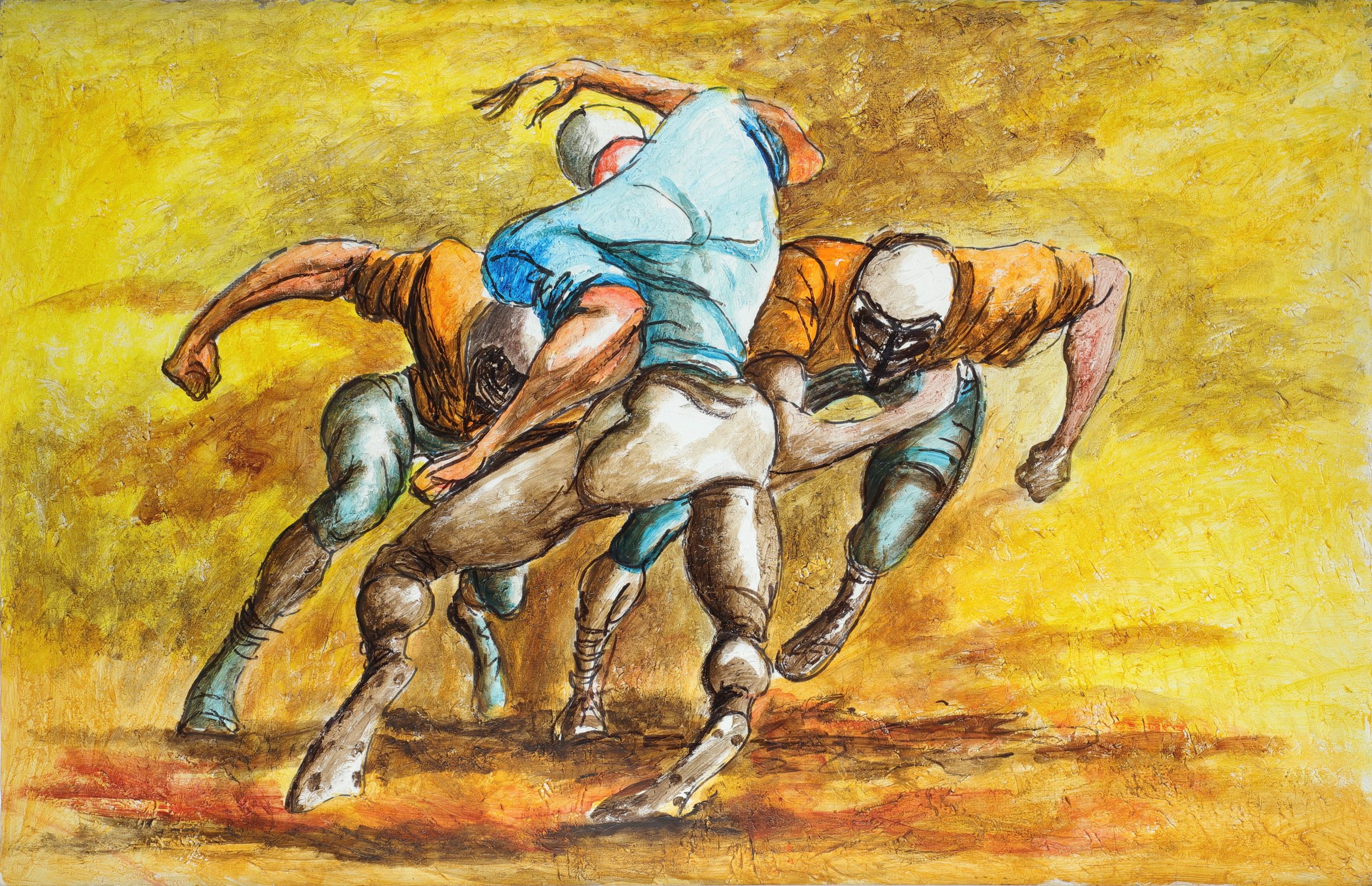 Blue Player vs. 2 Orange Football Players, 1989
