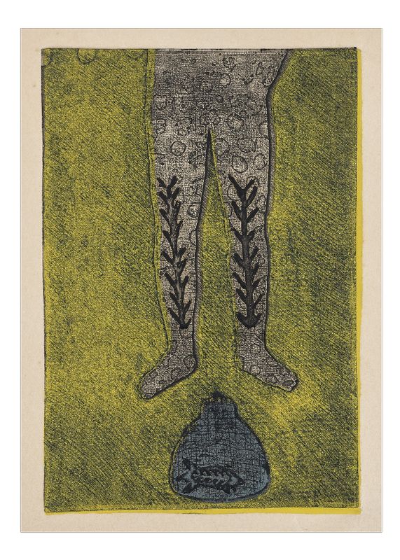 Untitled (Marked legs and jar with fish)1986